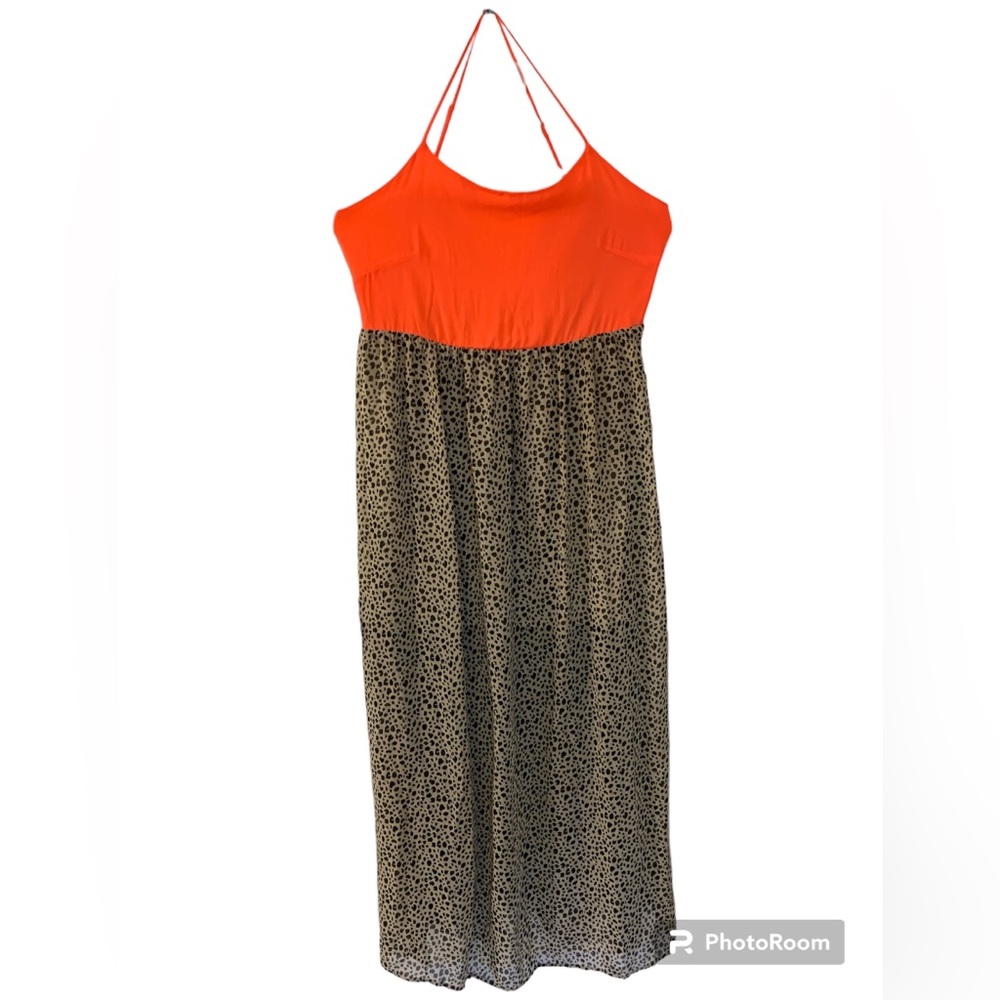 Charming Charlie colorful flowy dress large maxi adjustable straps leopard print